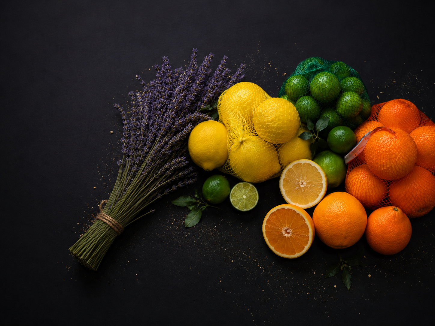Lavanda con limones, limas y naranjas